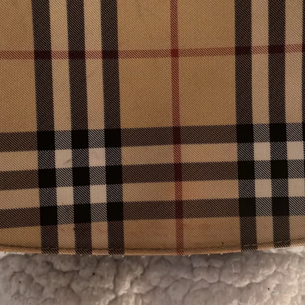 Burberry Tan Plaid Canvas Backpack with Black Straps